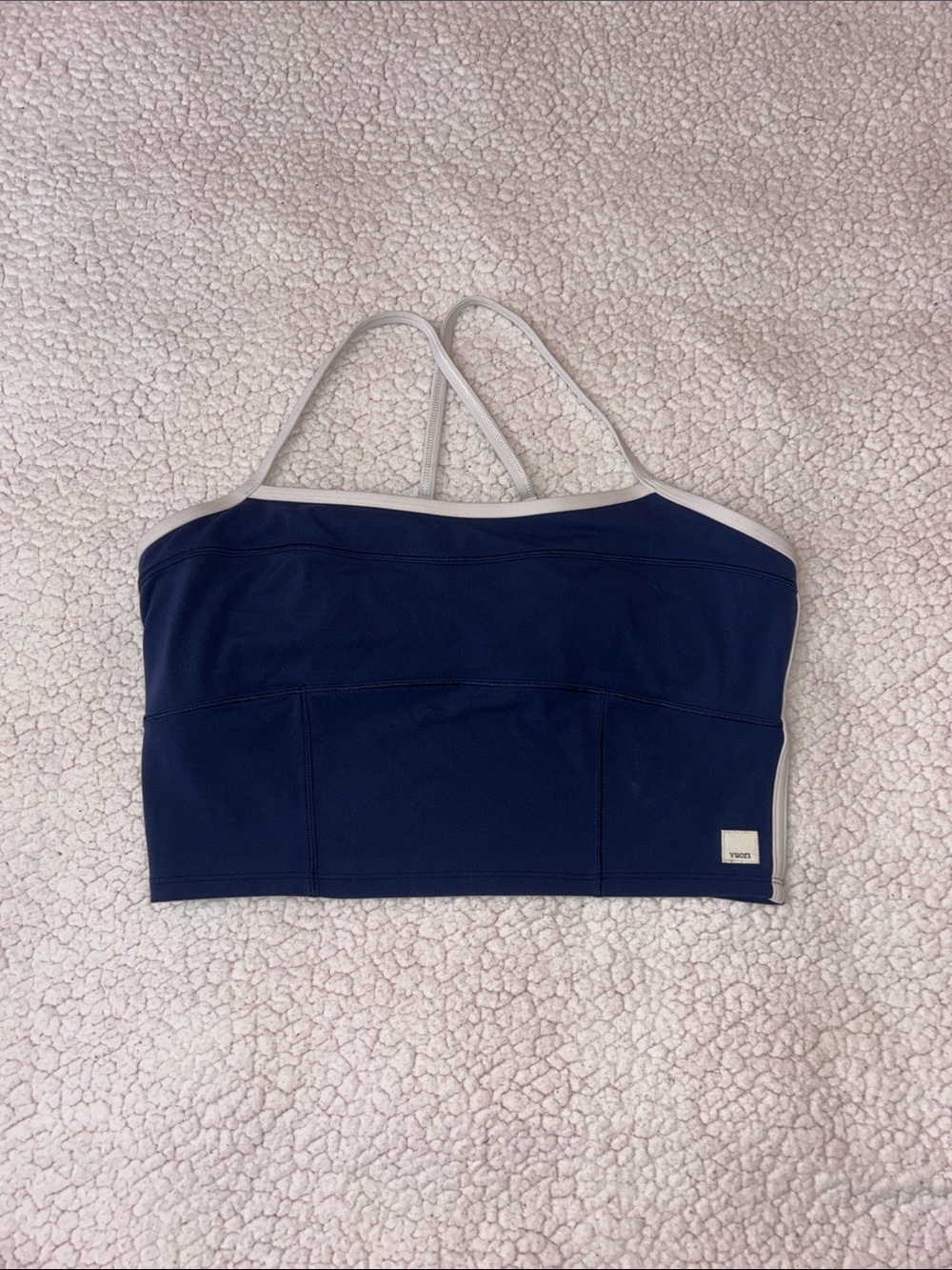 Vuori Navy Cropped Double-Strap Camisole with Cream Trim